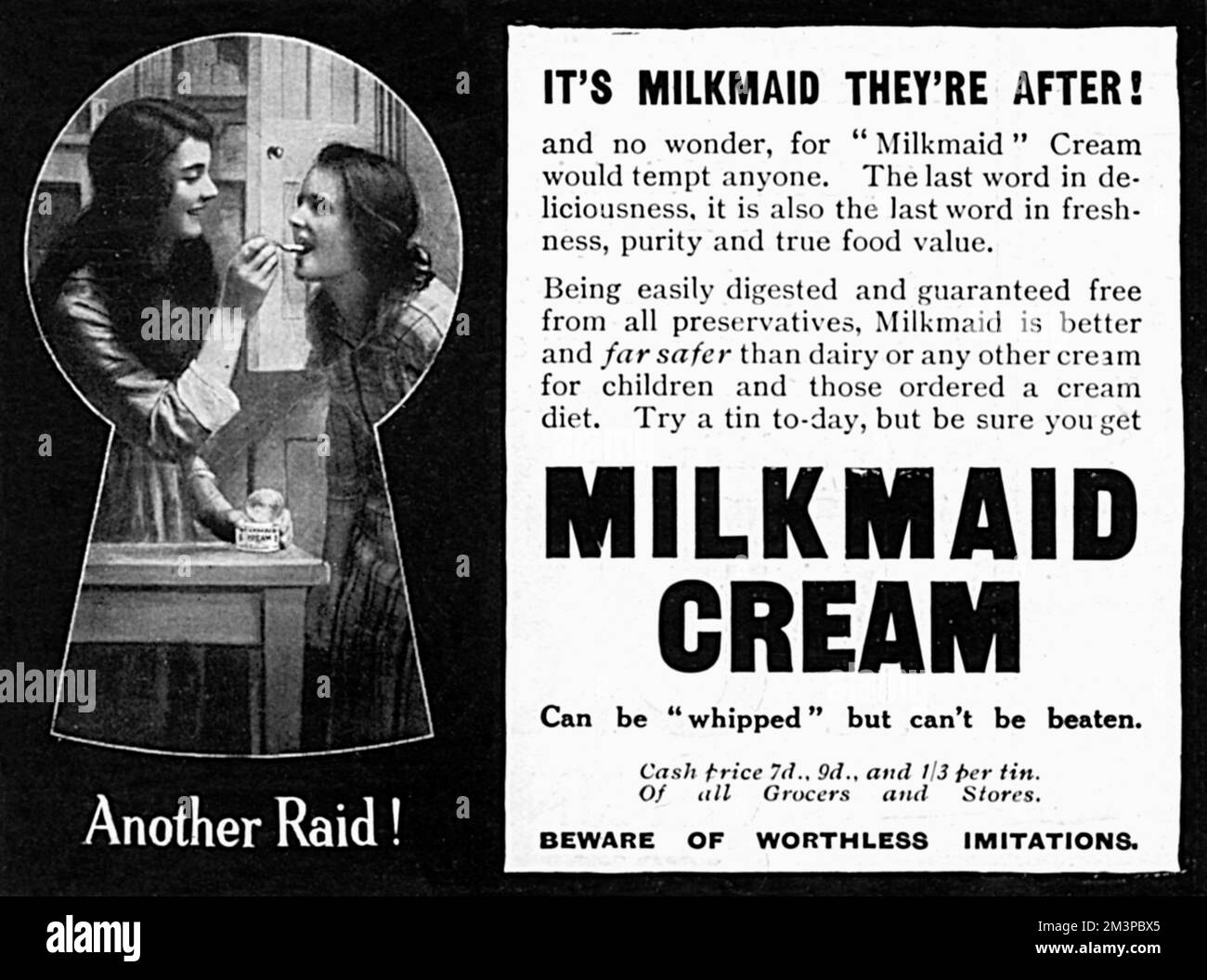 Milkmaid Cream advertisement, WW1 Stock Photo Alamy