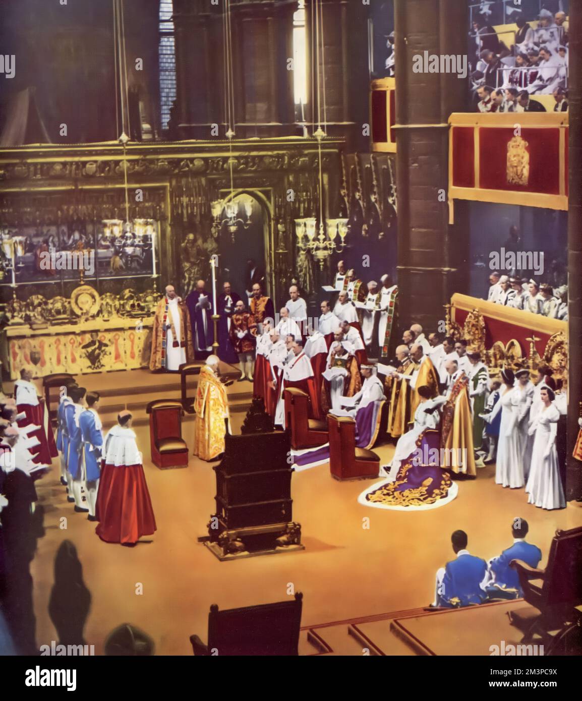 His Majesty King George VI (1895-1952), being asked to swear his coronation oath. George VI's coronation took place on 12th May 1937 at Westminster Abbey, the date previously intended for his brother Edward VIII's coronation. Stock Photo