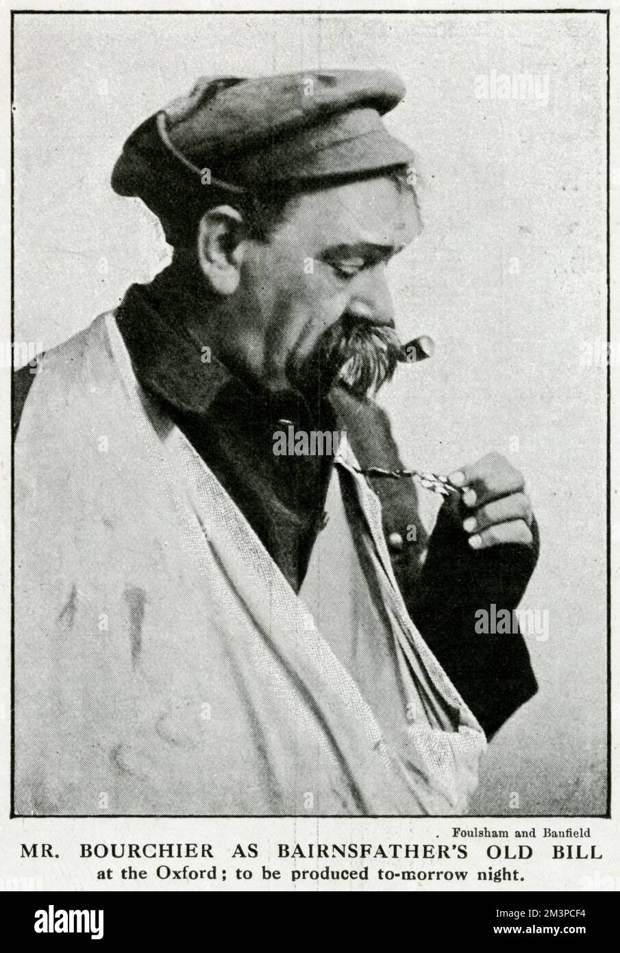 Arthur Bourchier in the role of Old Bill, the popular character created by Bruce Bairnsfather. Bourchier played the part in the original production of 'The Better 'Ole', a musical comedy based on the character, which was co-written by Bairnsfather and Arthur Elliot. Opening on 4 August 1917 at the Oxford Music Hall, London, it ran for over 800 performances.     Date: 1917 Stock Photo