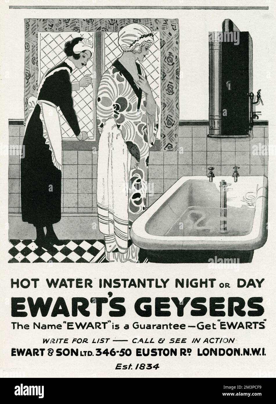 'Hot water instantly night and day Ewart's Geysers. 1923 Stock Photo