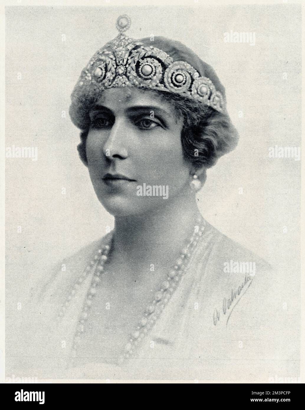 Queen Victoria Eugenie of Spain (1887 - 1969), Queen of Spain as the wife of King Alfonso XIII. She was a granddaughter of Queen Victoria of the United Kingdom; and the first cousin of King George V of the United Kingdom. She married King Alfonso XIII of Spain in 1906 and had six children. The couple began to lead separate lives and eventually separated when the Royal family were forced into exile in 1931 with the proclamation of the Spanish Republic.  1923 Stock Photo