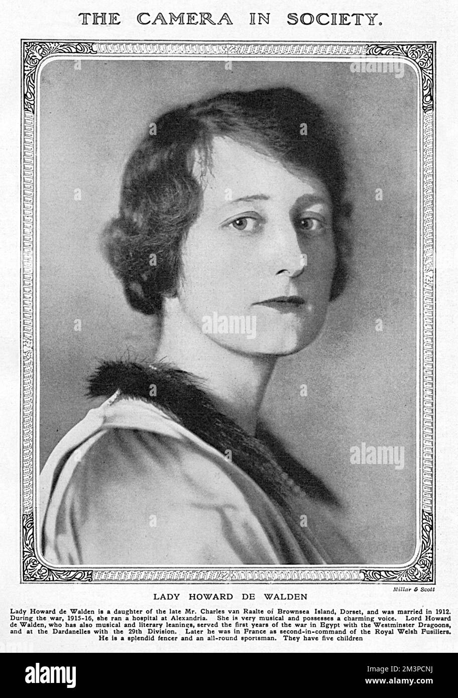 Lady Howard de Walden, formerly Margherita van Raalte before her marriage, founder and President of Queen Charlotte's Ball, the highlight of the debutante season. She revived Queen Charlotte's Ball in 1925. Pictured in The Tatler in 1920.  The magazine describes her as very musical and 'possesses a charming voice' and reminds readers that she has five children.  During the First World War she ran a hospital in Alexandria between 1915-16. Stock Photo