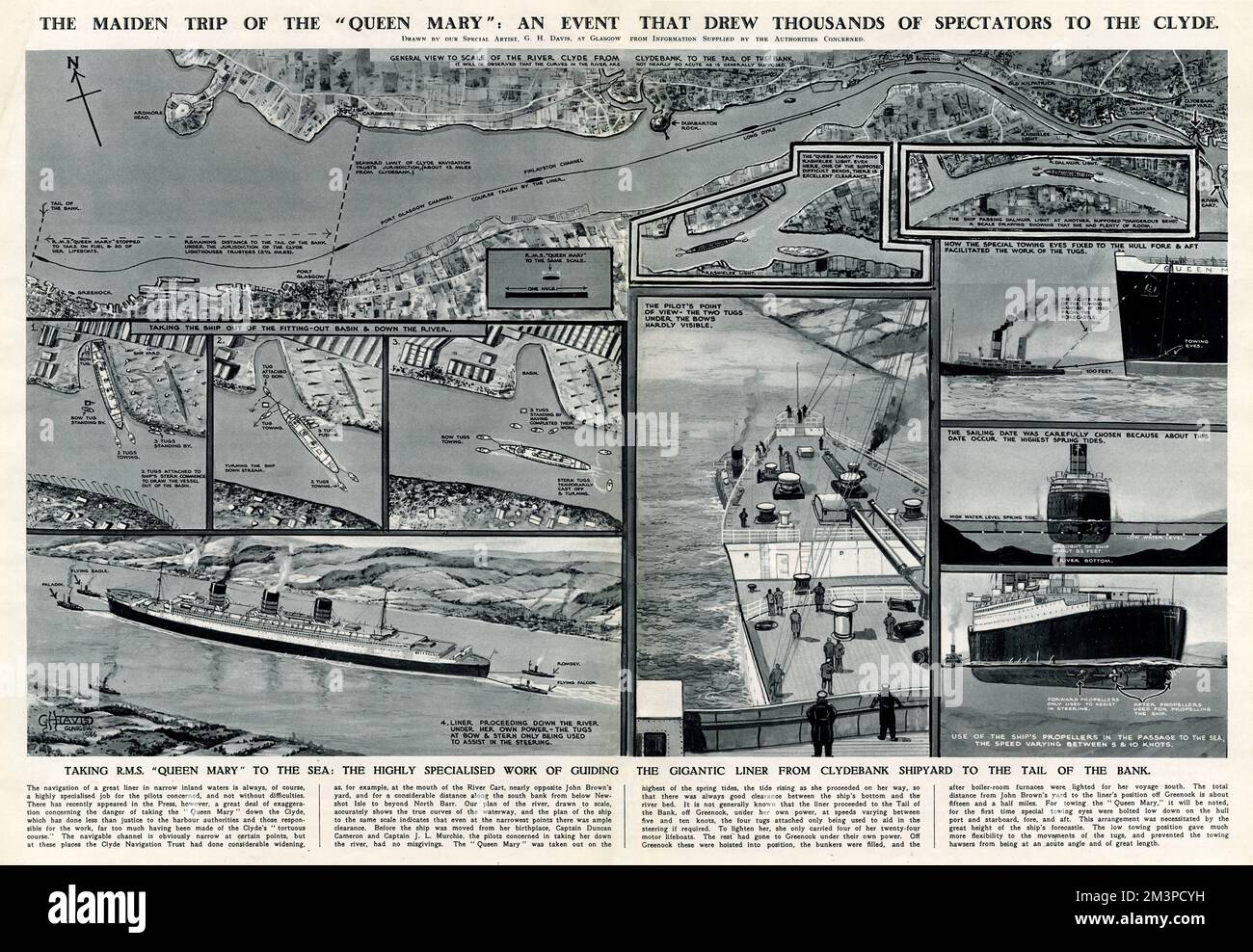 'Queen Mary' Ocean Liner, journey down the Clyde Stock Photo