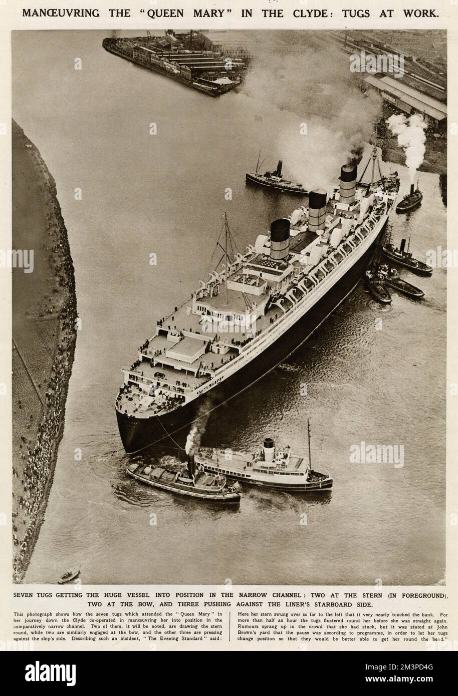 'Queen Mary' Ocean Liner, manoeuvring down the Clyde Stock Photo