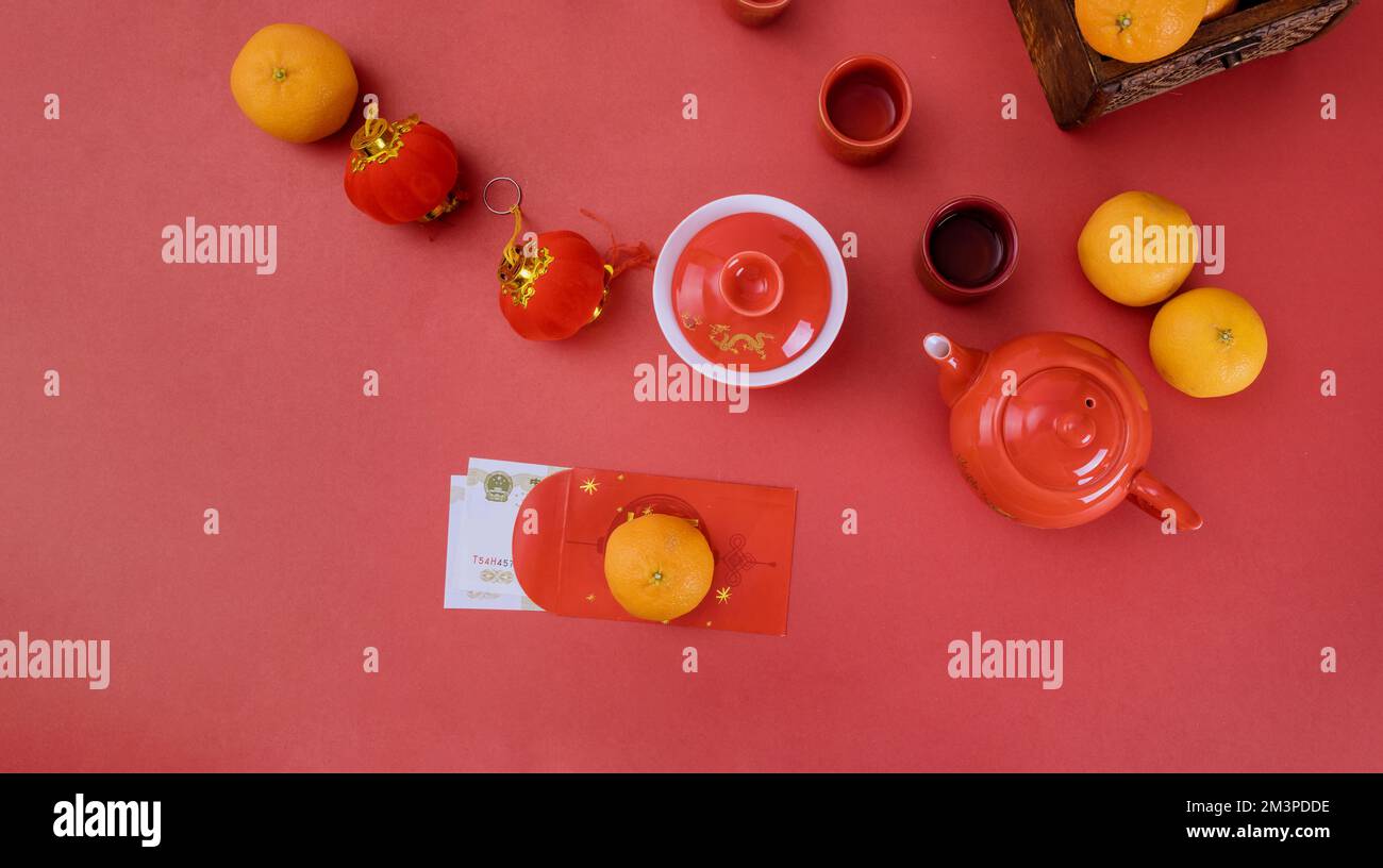 Decorations for Lunar New Year on red envelopes traditional Asian New