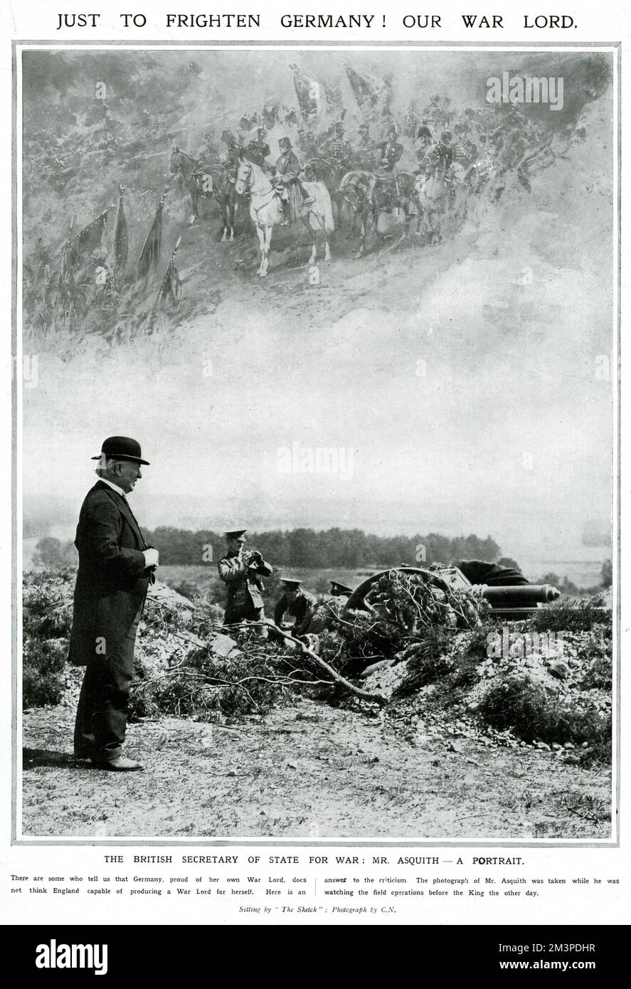 Photograph of Herbert Asquith, watching field operations before the ...