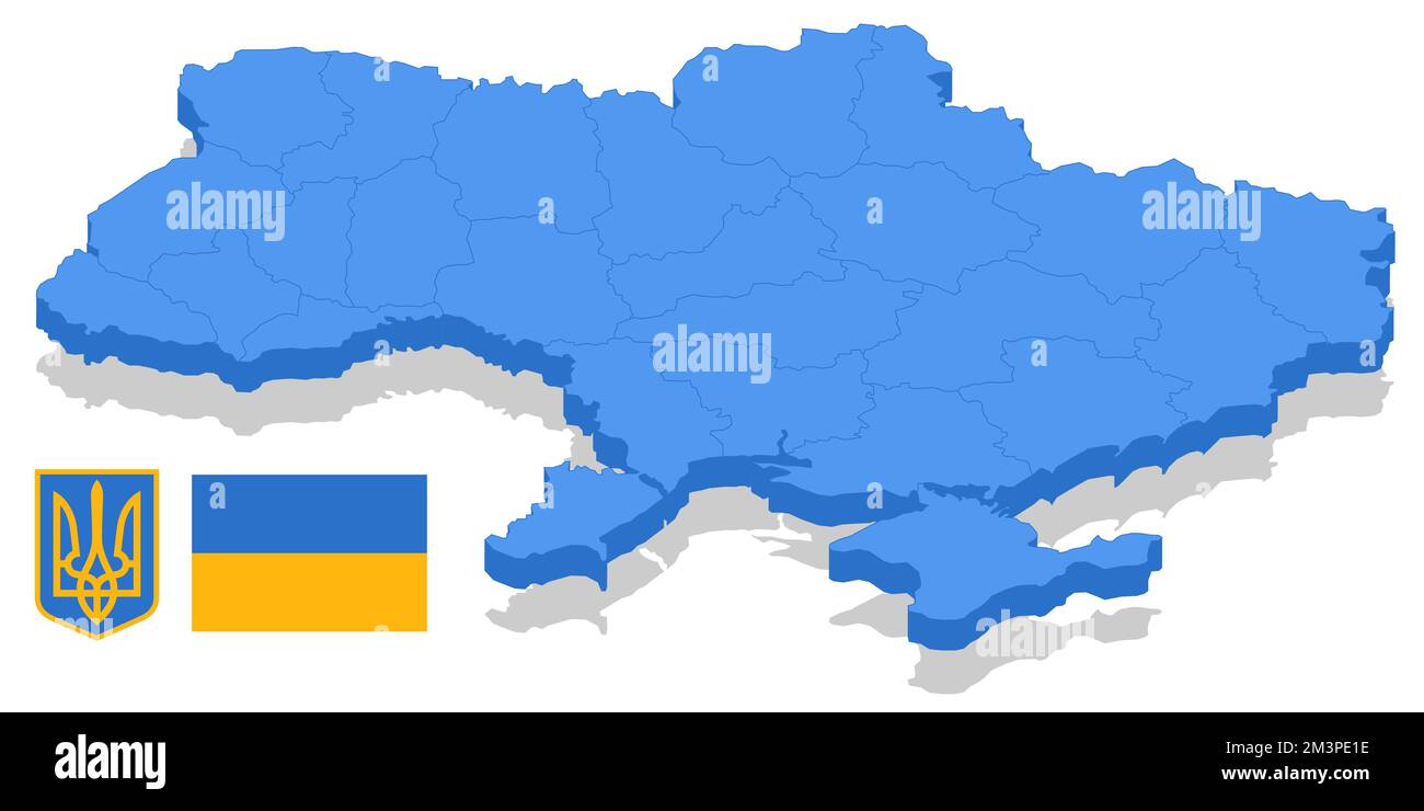 Isometric Ukraine Coat of arms, Flag and map. Ukraine is a country in ...