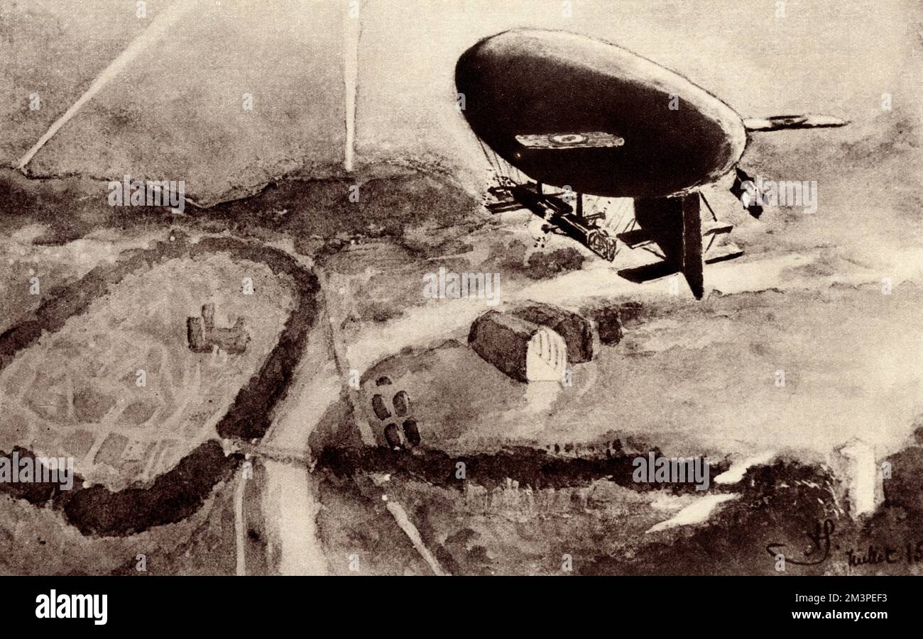 WW1 - French airship returning from action Stock Photo