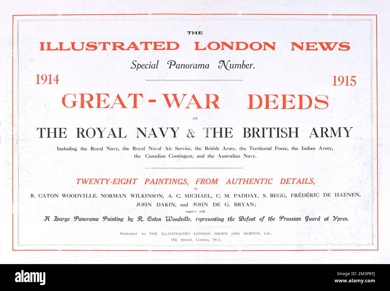 Title page of Great War Deeds, a special panorama supplement produced by the Illustrated London News in 1915, featuring heroic actions of the First World War.      Date: 1915 Stock Photo