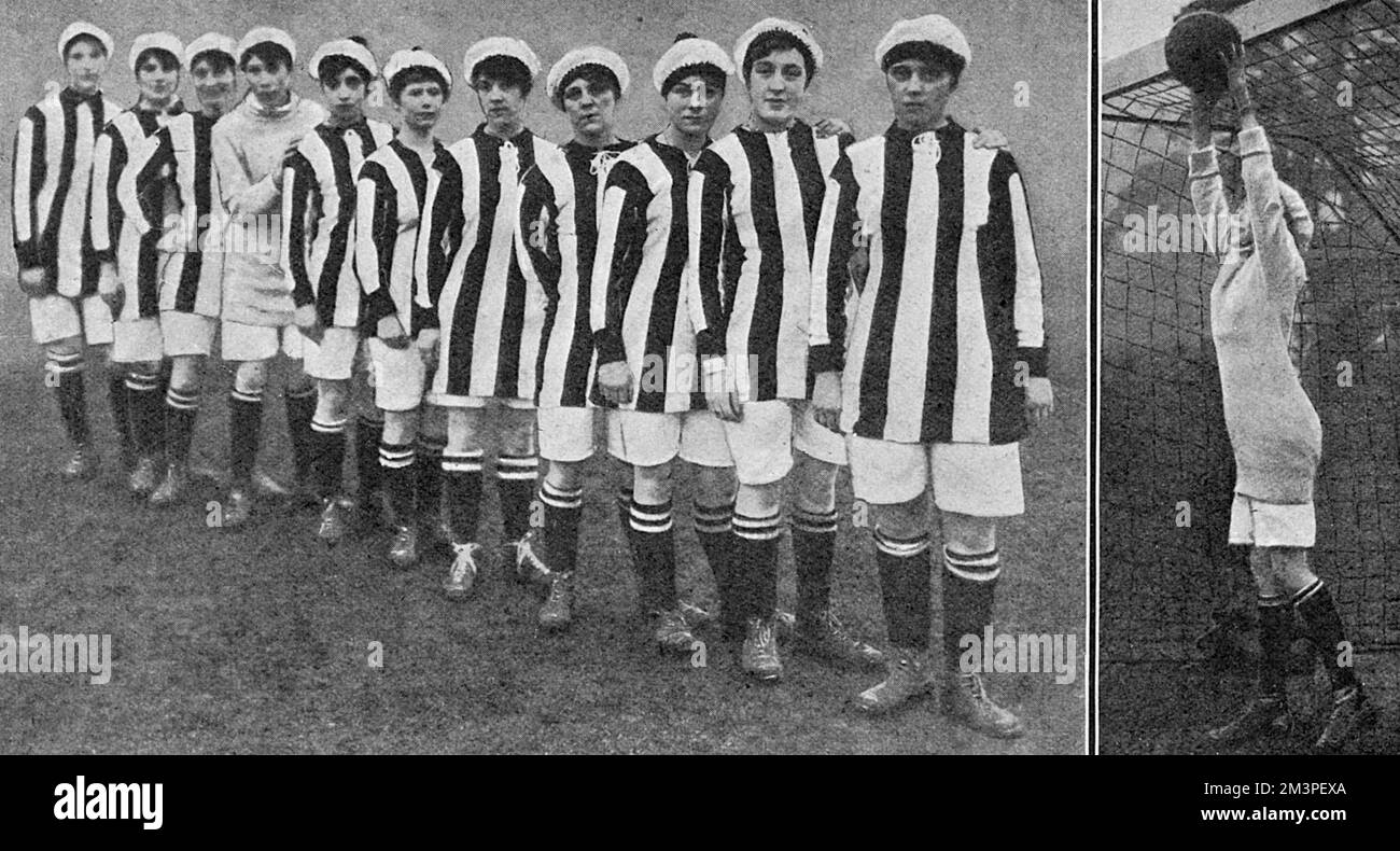 The undefeated team of Humber girls, made up of munitions girls from the Humber factory.  The Illustrated Sporting &amp; Dramatic News comments that they play, 'serious football, and is probably the best ladies' team in the Midlands' and had, at the time of publication, played twelve matches, scoring 53 goals to 3, largely due to 'one very skilful player who has shot 29 of the goals.'  They played such teams as Daimler, Rudge-Whitworth and Poppe, the Coventry Chain Co. etc, and were trying to arrange a return contest with the Vickers' representatives who drew with them. recently.  The te Stock Photo