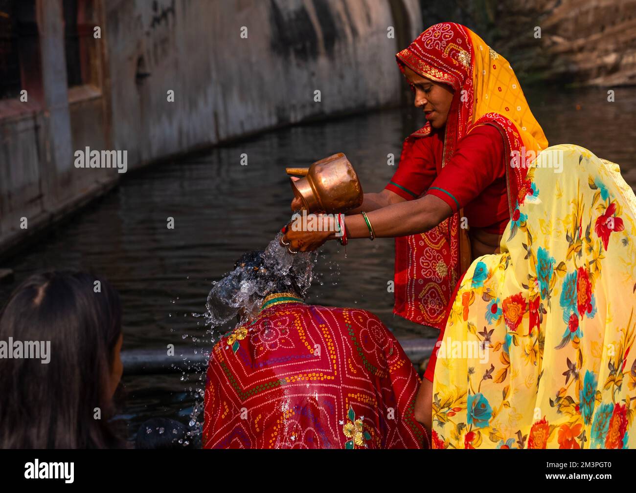 Indian pilgrims having a bath in Galtaji temple aka monkey temple ...