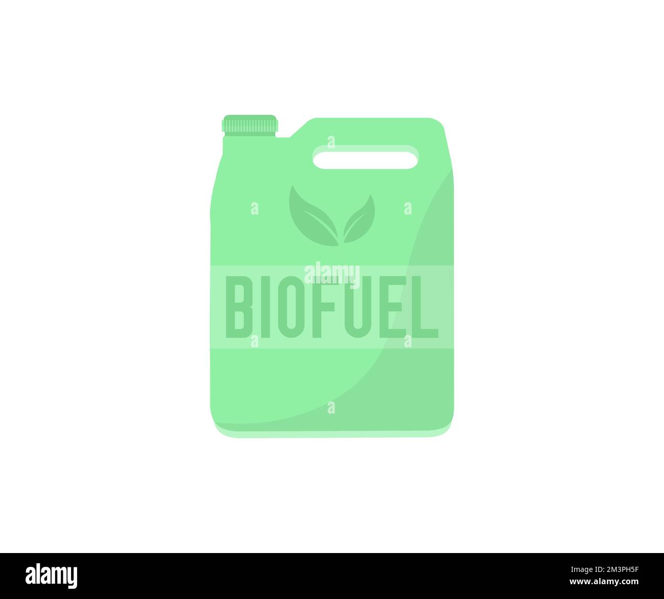 Biofuel canister, green jerrycan with biofuel label logo design. Renewable energy, ustainable development. Green Leaves and form plastic canister. Stock Vector