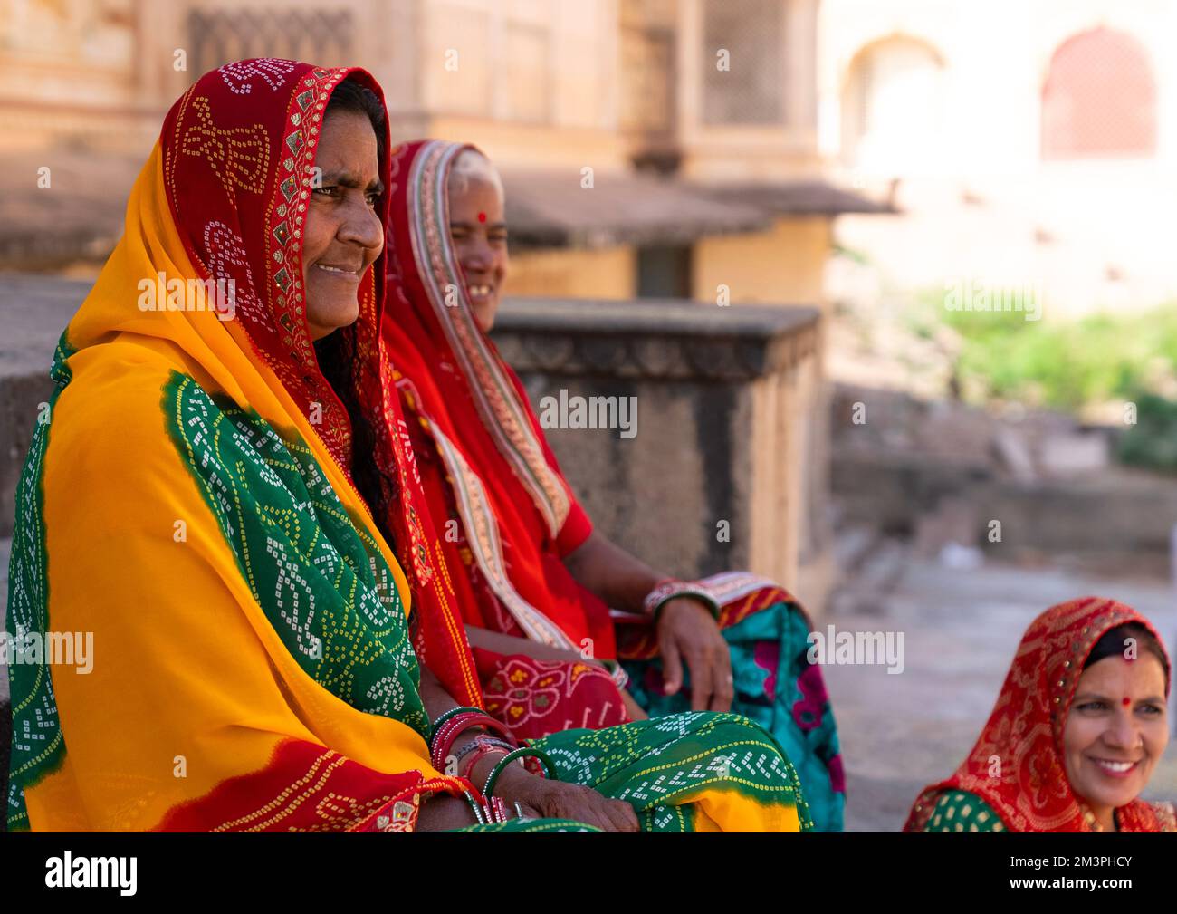 Rajasthani women in Galtaji temple aka monkey temple, Rajasthan, Jaipur, India Stock Photo