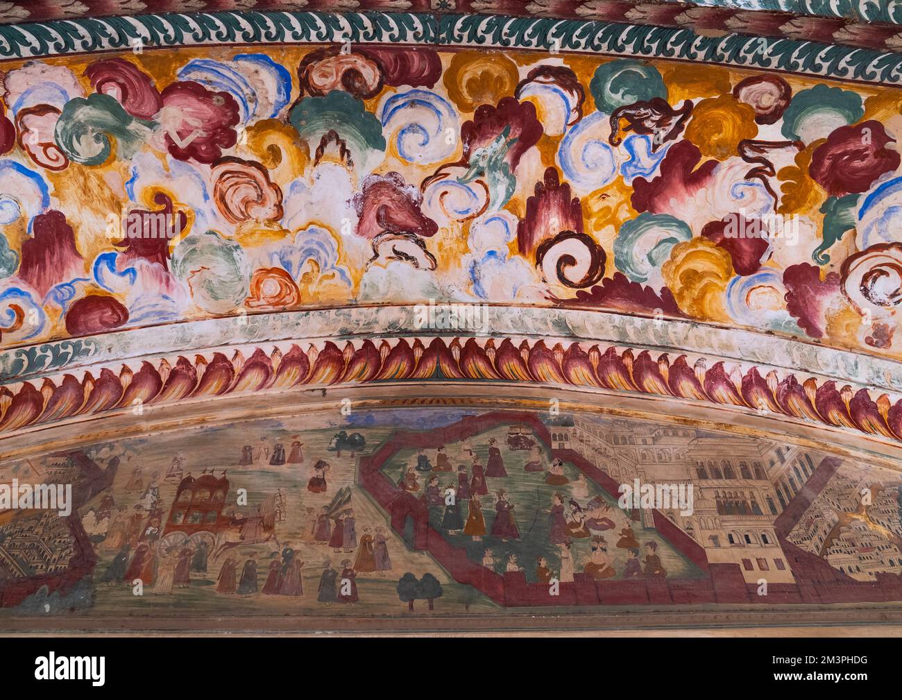 Galtaji temple aka monkey temple fresco, Rajasthan, Jaipur, India Stock Photo