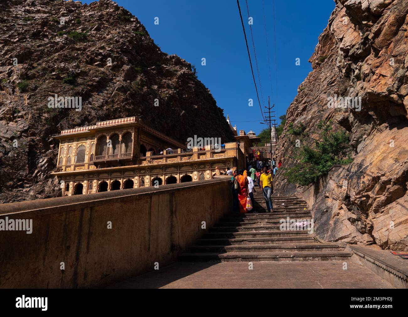 Galtaji temple stairs aka monkey temple, Rajasthan, Jaipur, India Stock Photo