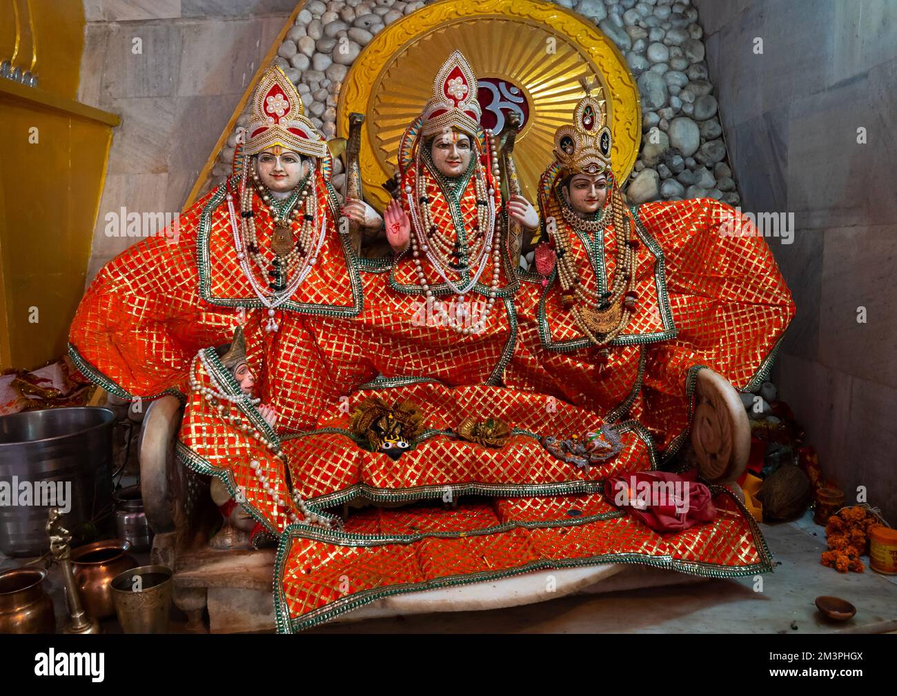 Deities in Galtaji temple aka monkey temple, Rajasthan, Jaipur, India Stock Photo