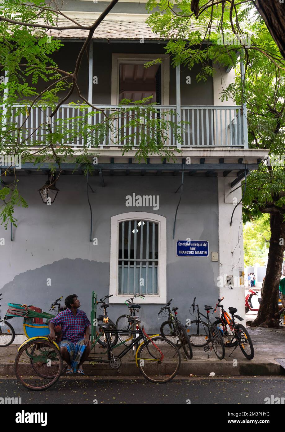 Old colonial house in the french quarter, Pondicherry, Puducherry, India Stock Photo