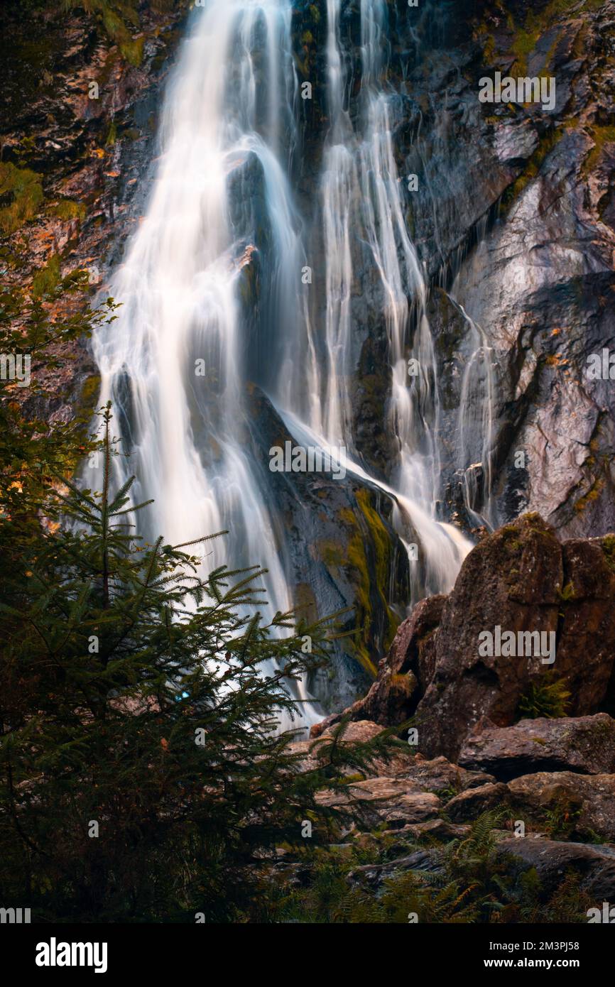 A vertical shot of the Powerscourt Waterfall in autumn in Portlaoise,  County Laois, Ireland Stock Photo - Alamy