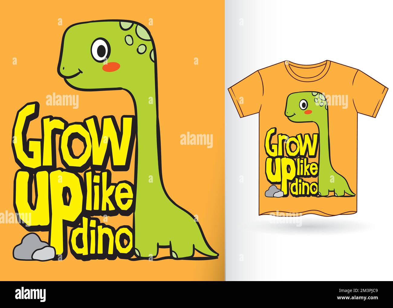 Hand drawn cute dino for for kids t shirt with template Stock Vector ...