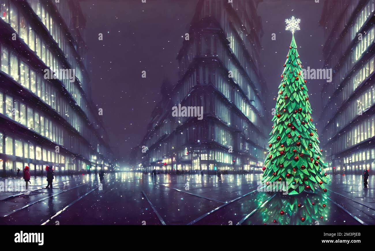 Christmas cityscape - digital illustration Stock Photo - Alamy