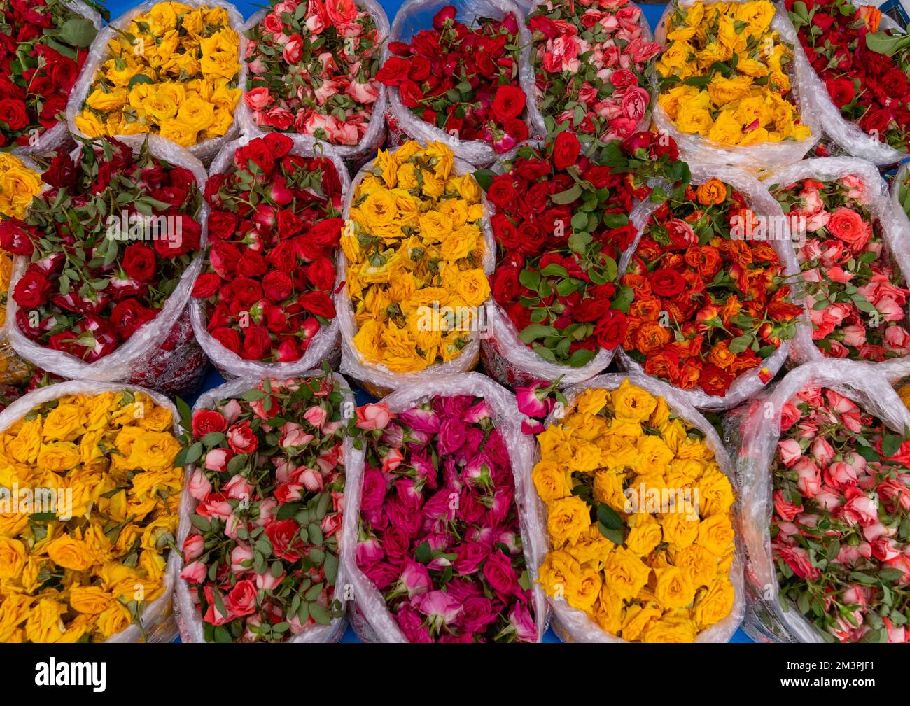 Flowers for sale in the market, Tamil Nadu, Madurai, India Stock Photo