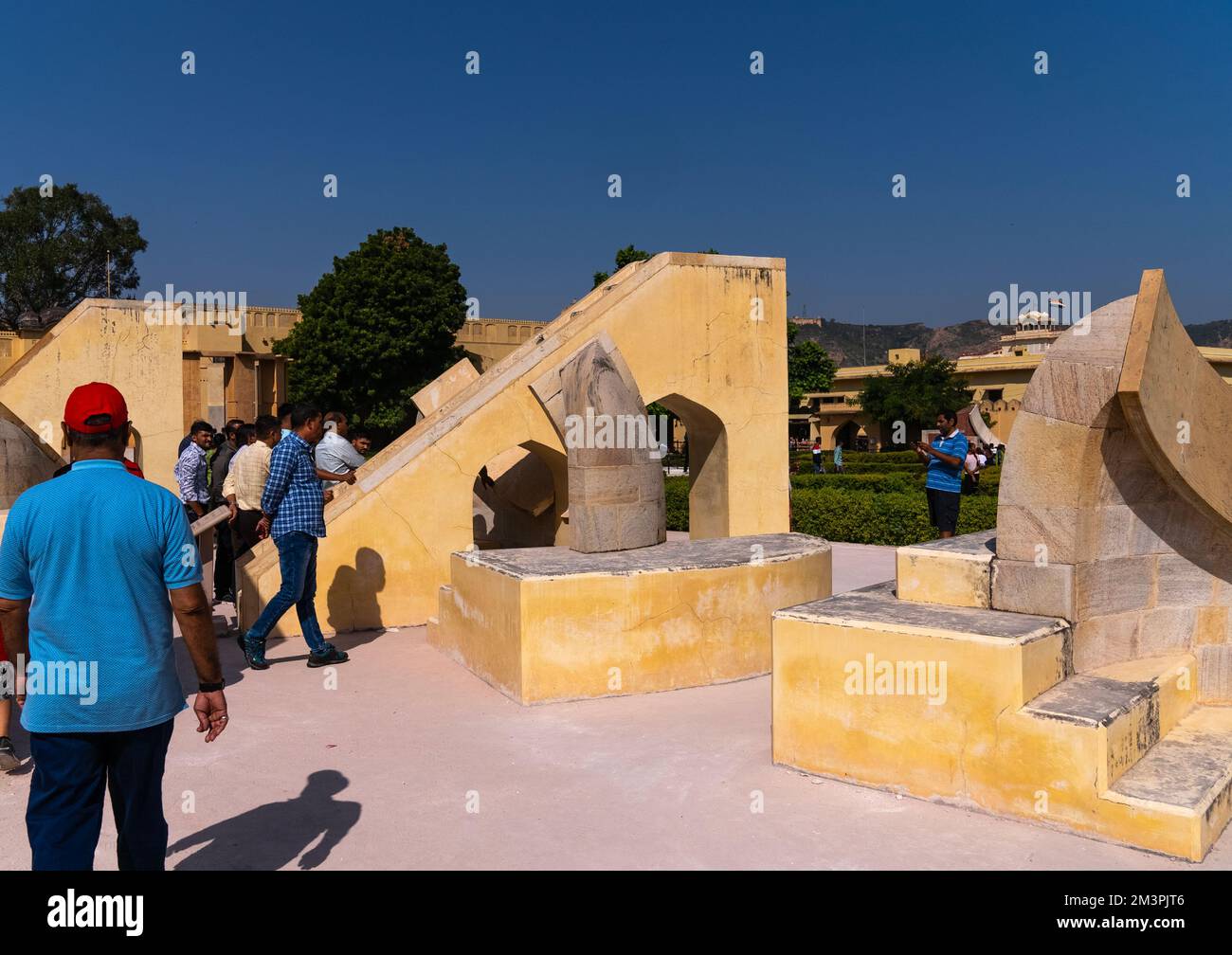 Indian tourists in Jantar Mantar astronomical observation site, Rajasthan, Jaipur, India Stock Photo