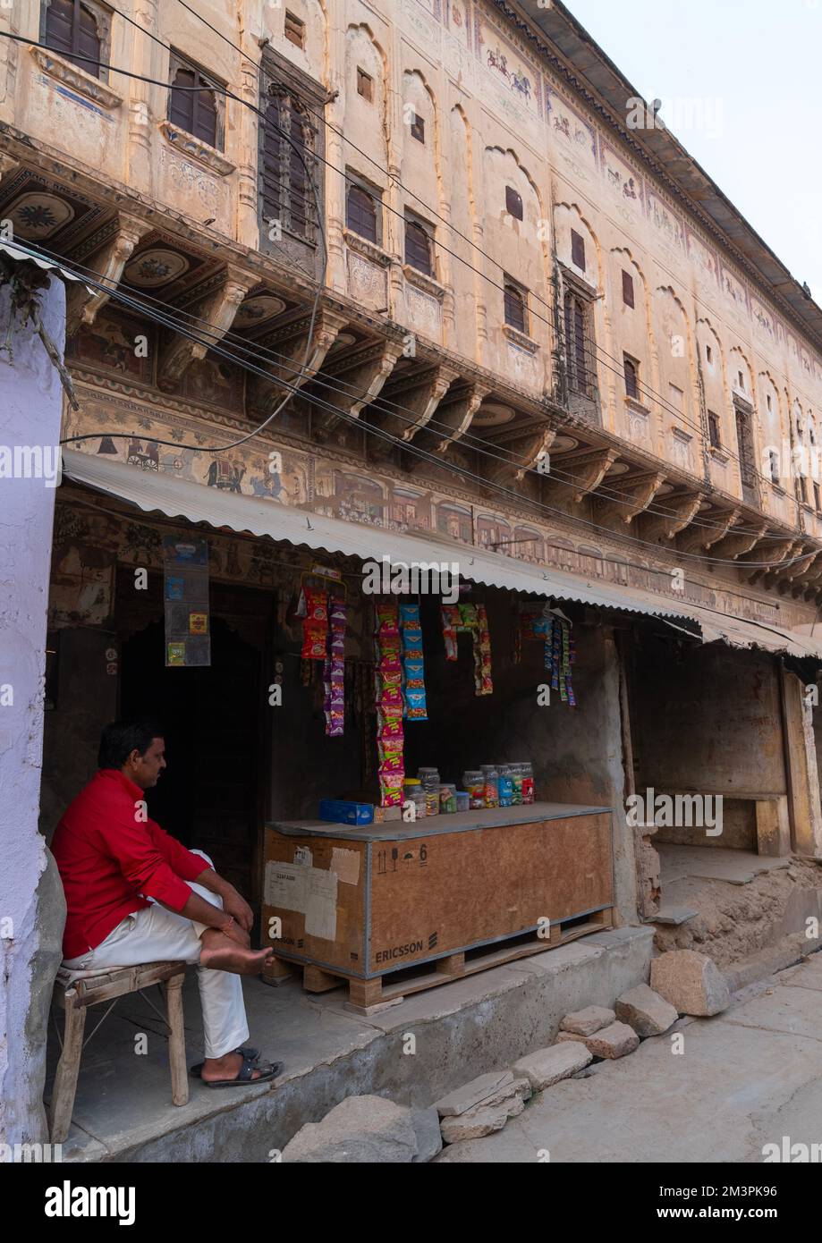 Old historic building in town, Rajasthan, Mandawa, India Stock Photo
