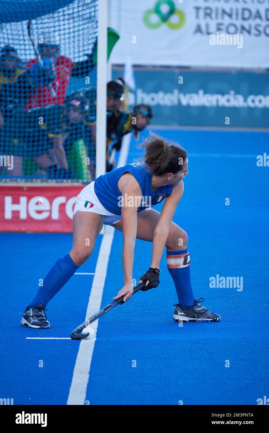 Valencia, Spain. 16th Dec, 2022. Federica Carta of Italy in action during  the 2022 Womens FIH Hockey Nations Cup between Italy and South Africa at  Polideportivo Virgen del Carmen Beteró (Poliesportiu Verge