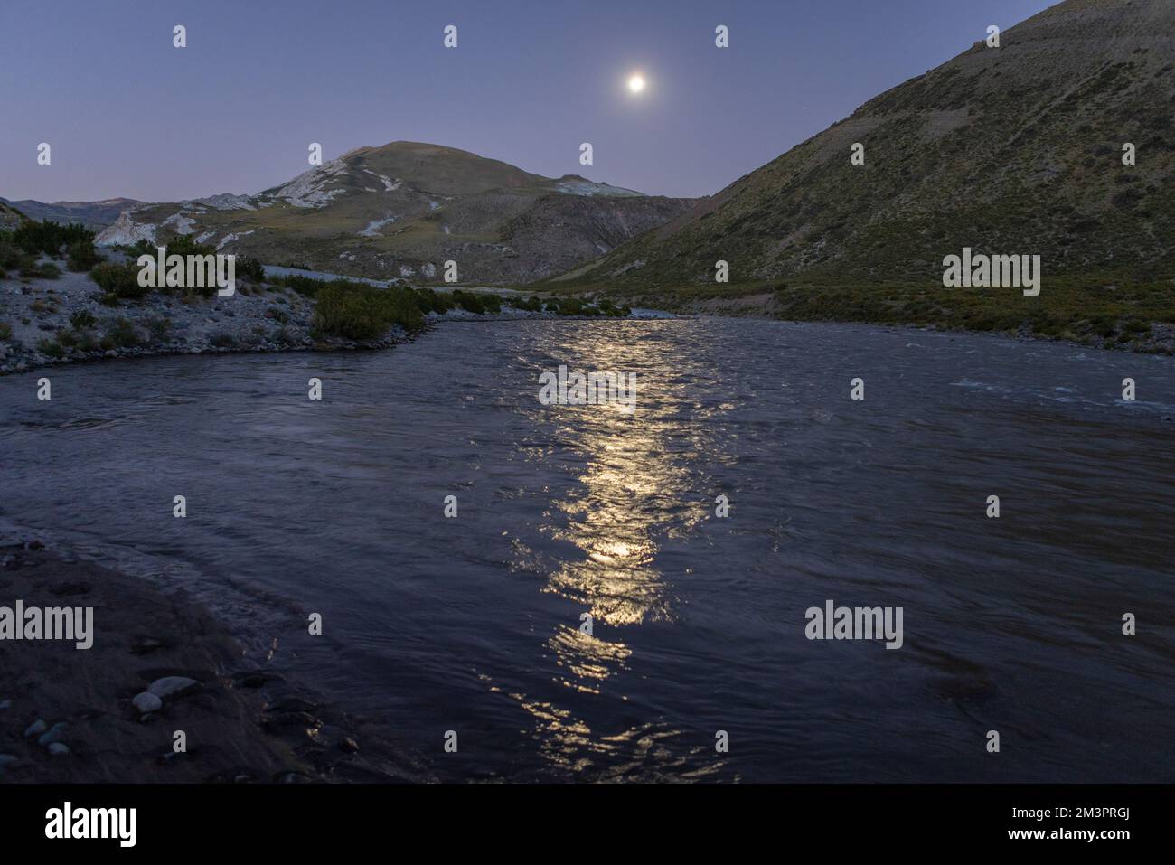 Moon Over Rio Grand Full moon reflecting on the water of the Rio Grande at Paso Vergara ...