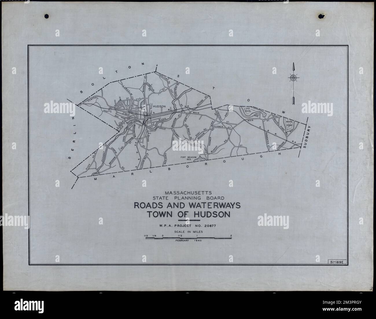 Roads and Waterways Town of Hudson , Roads, Cities and towns, Land use mapping, Soil mapping, United States. Works Progress Administration, United States. Work Projects Administration. Massachusetts. State Planning Board Stock Photo