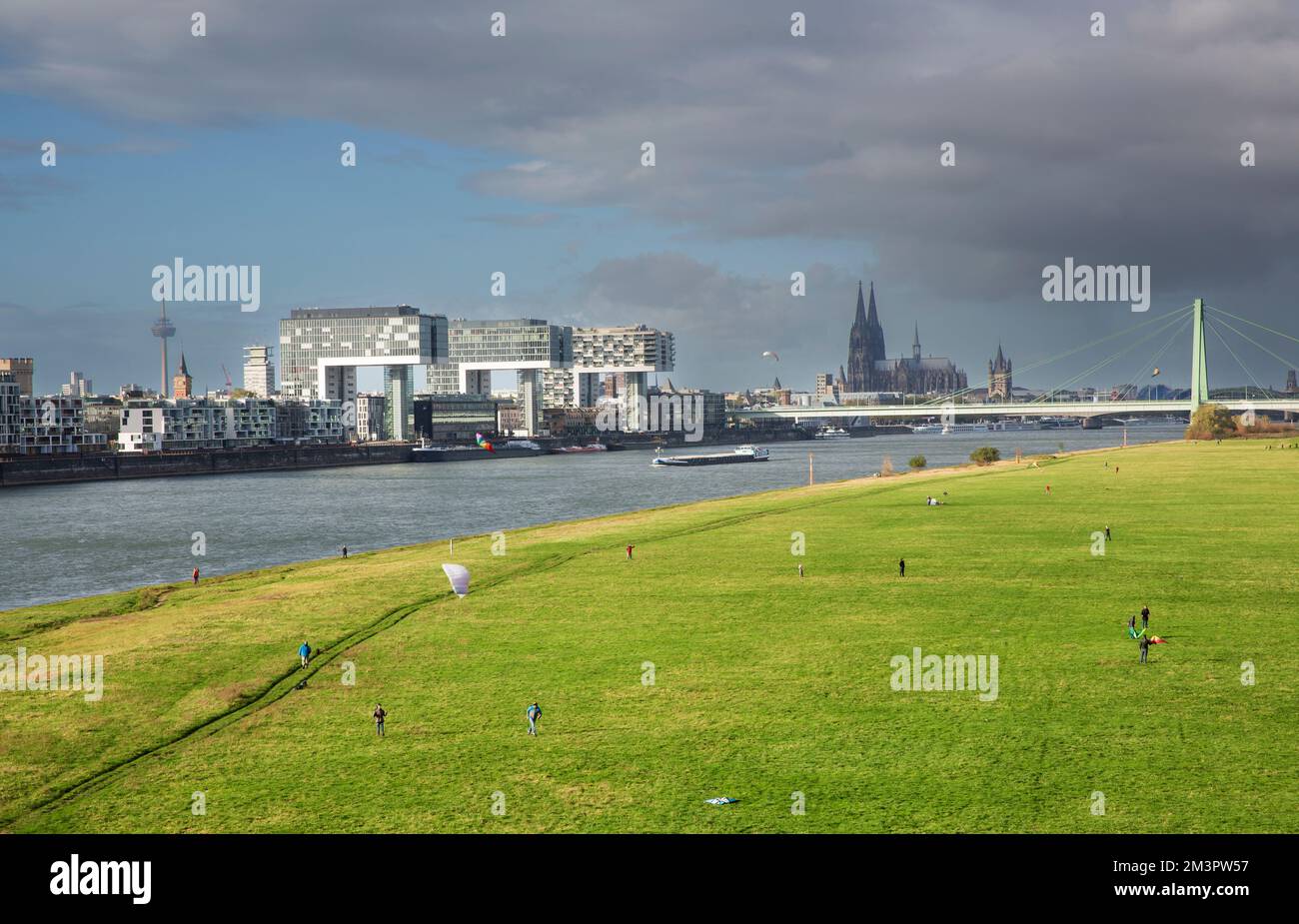 View of the Poller Wiesen and the Rheinauhafen from the South Bridge Stock Photo