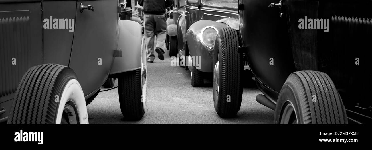Black and white of vintage motor vehicles Stock Photo - Alamy