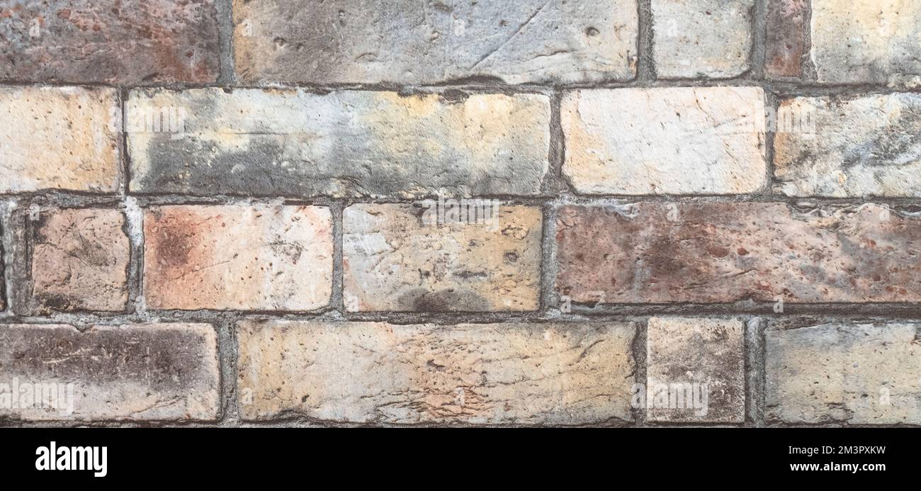 Stone background panorama for background creation. Old brick look. Stock Photo