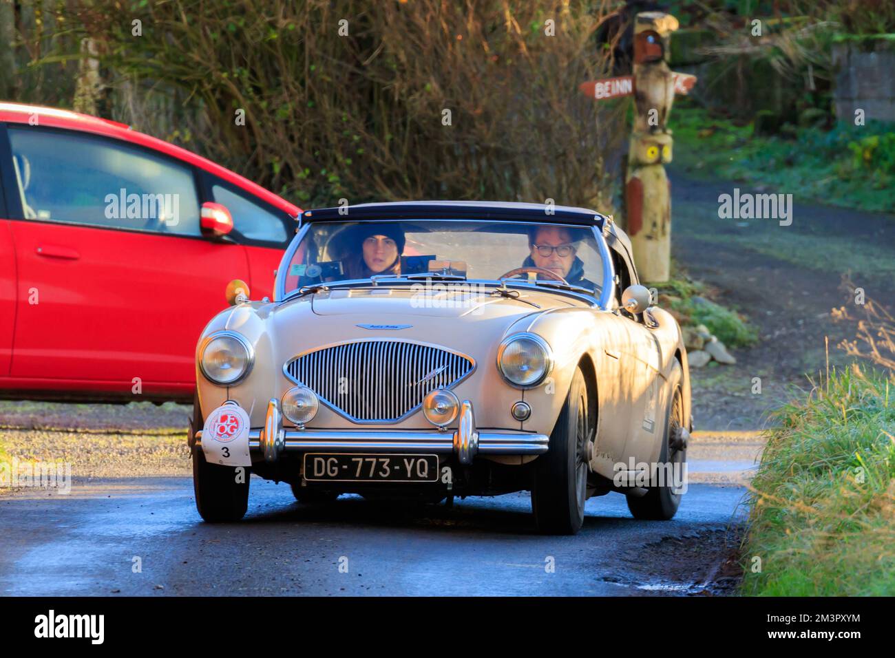 Middleshaw, Scotland - December 05, 2022 : 1954 Austin Healey BN1 Roadster competing in the Hero Le Jog Land's end to John O'Groats Reliability  Trial Stock Photo