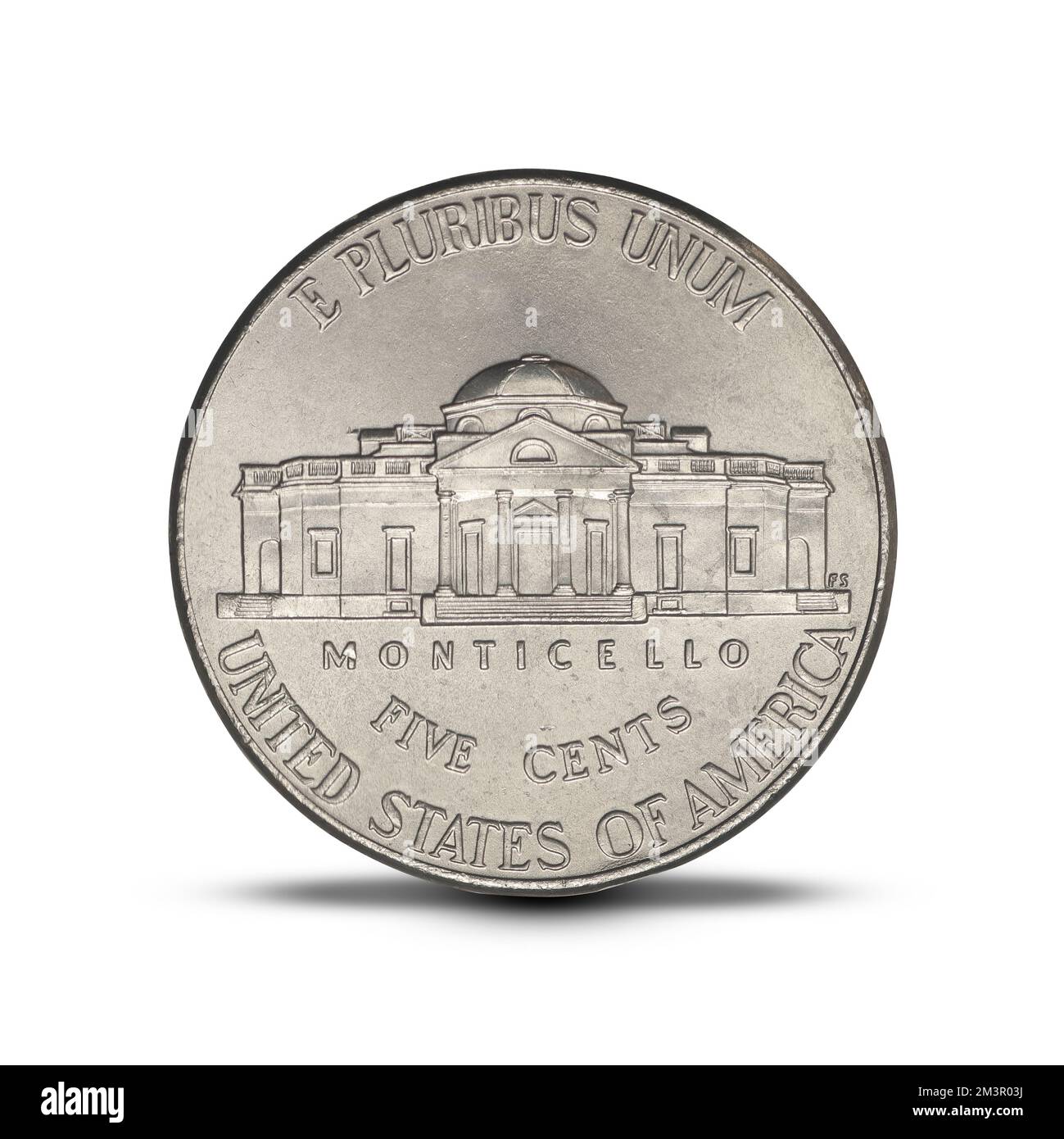 USA 5 cents, 2019 Jefferson Nickel on a white background Stock Photo