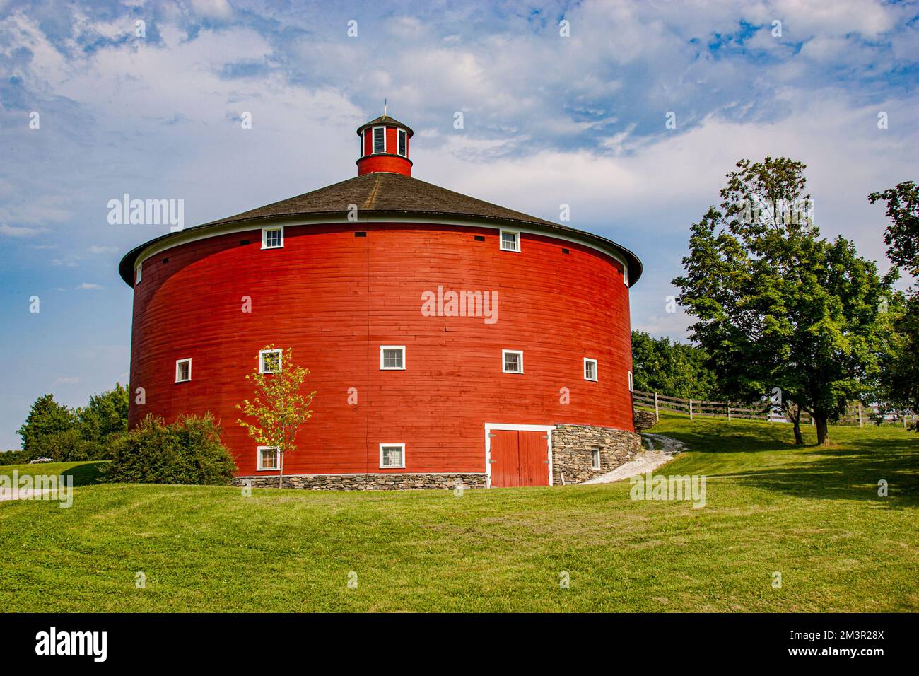 An old red round barn at the Shelburne Museum in Shelburne , Vermont