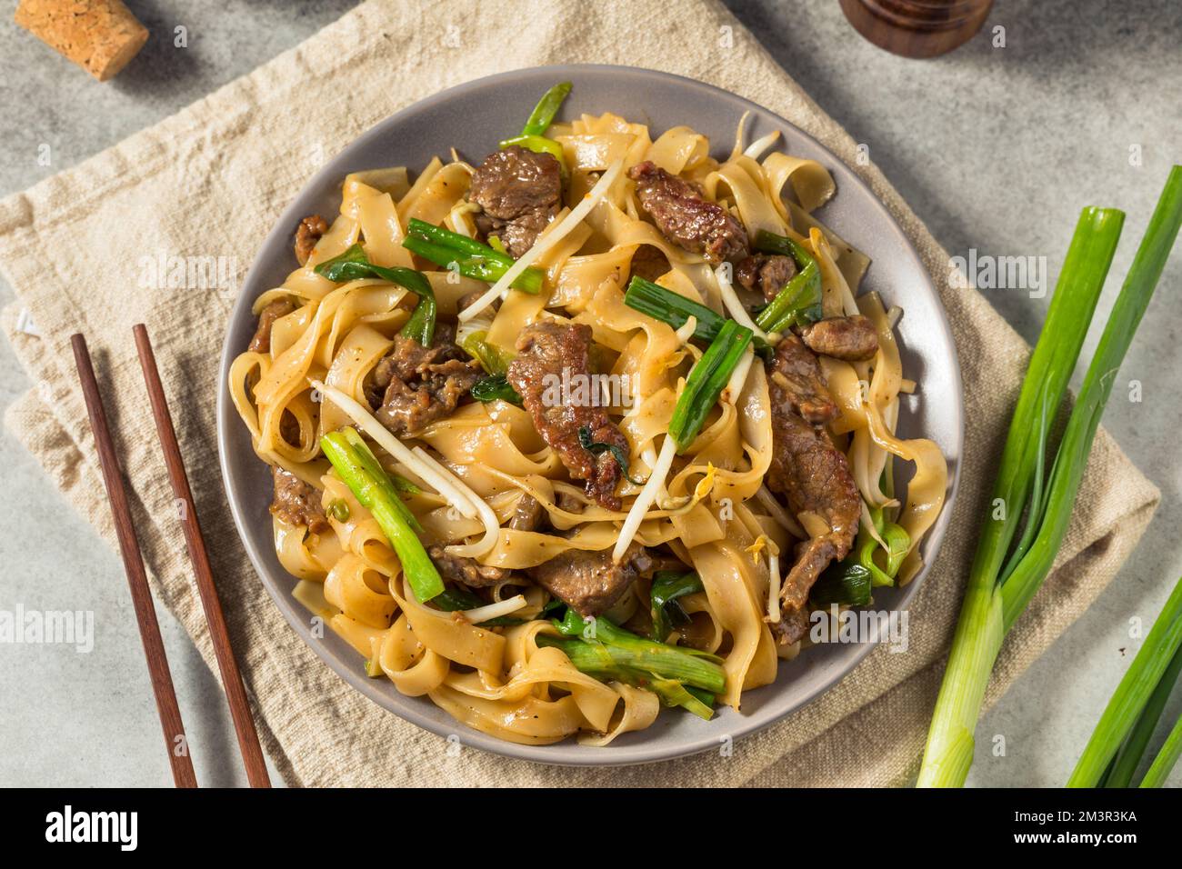 Homemade Beef Chow Fun Asian Noodles with Scallions Stock Photo Alamy