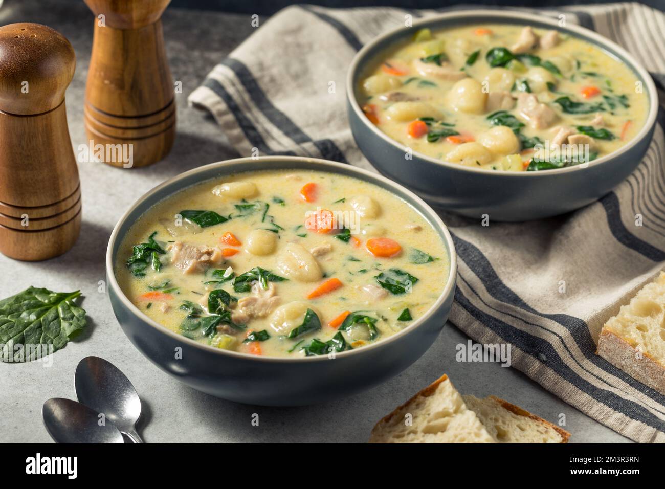Homemade Creamy Chicken Gnocchi Soup with Carrots and Spinach Stock