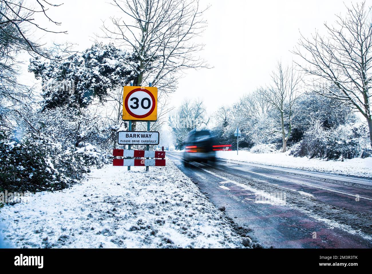 Snow in outskirts of Barkway, England Stock Photo