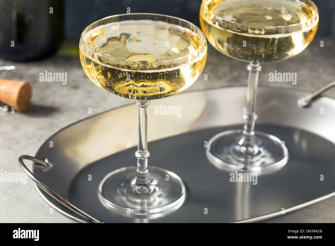Boozy Refreshing Champagne in a Coupe Glass for New Years Stock Photo
