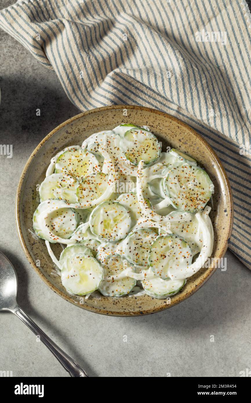 Homemade Sour Cream Cucumbers with Onions in a Bowl Stock Photo Alamy