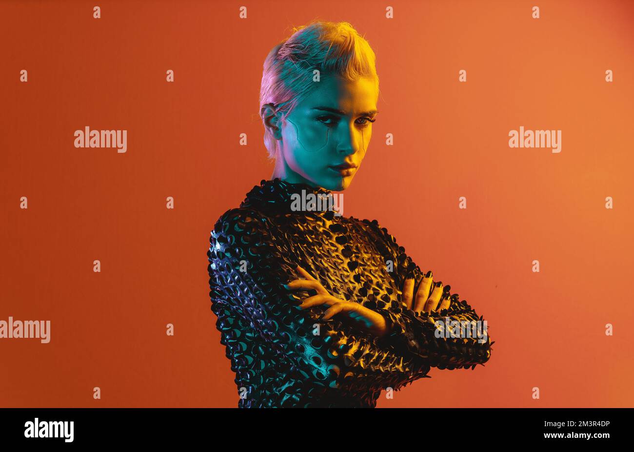 Representation of a bionic super human with advanced technology parts ...