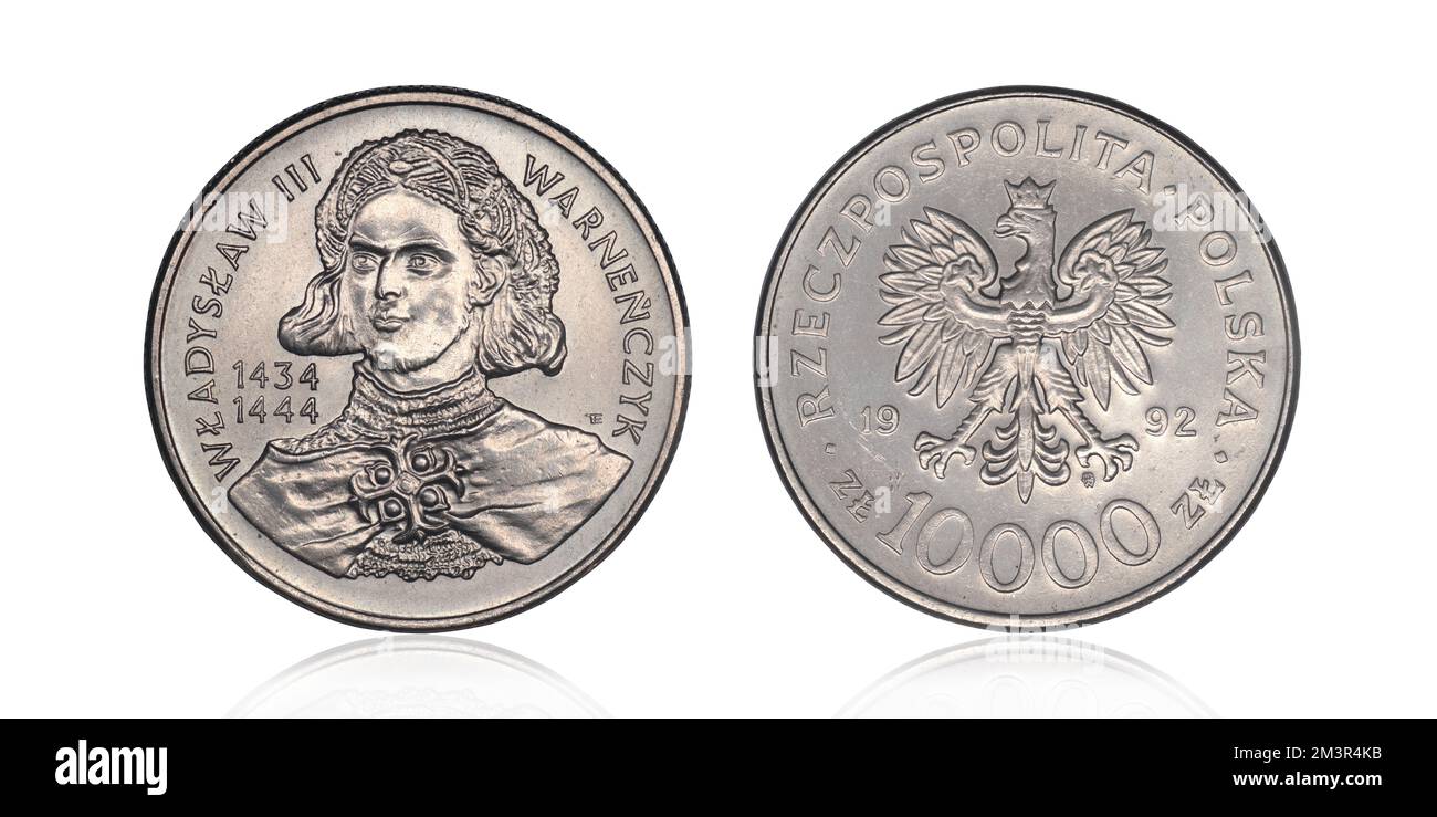 Polish circulation coin with king Władysław III Warneńczyk on a white background Stock Photo