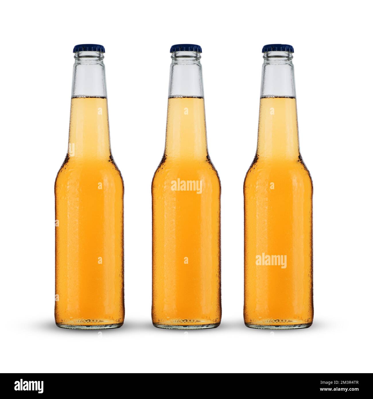three clear beers without labels on white background Stock Photo