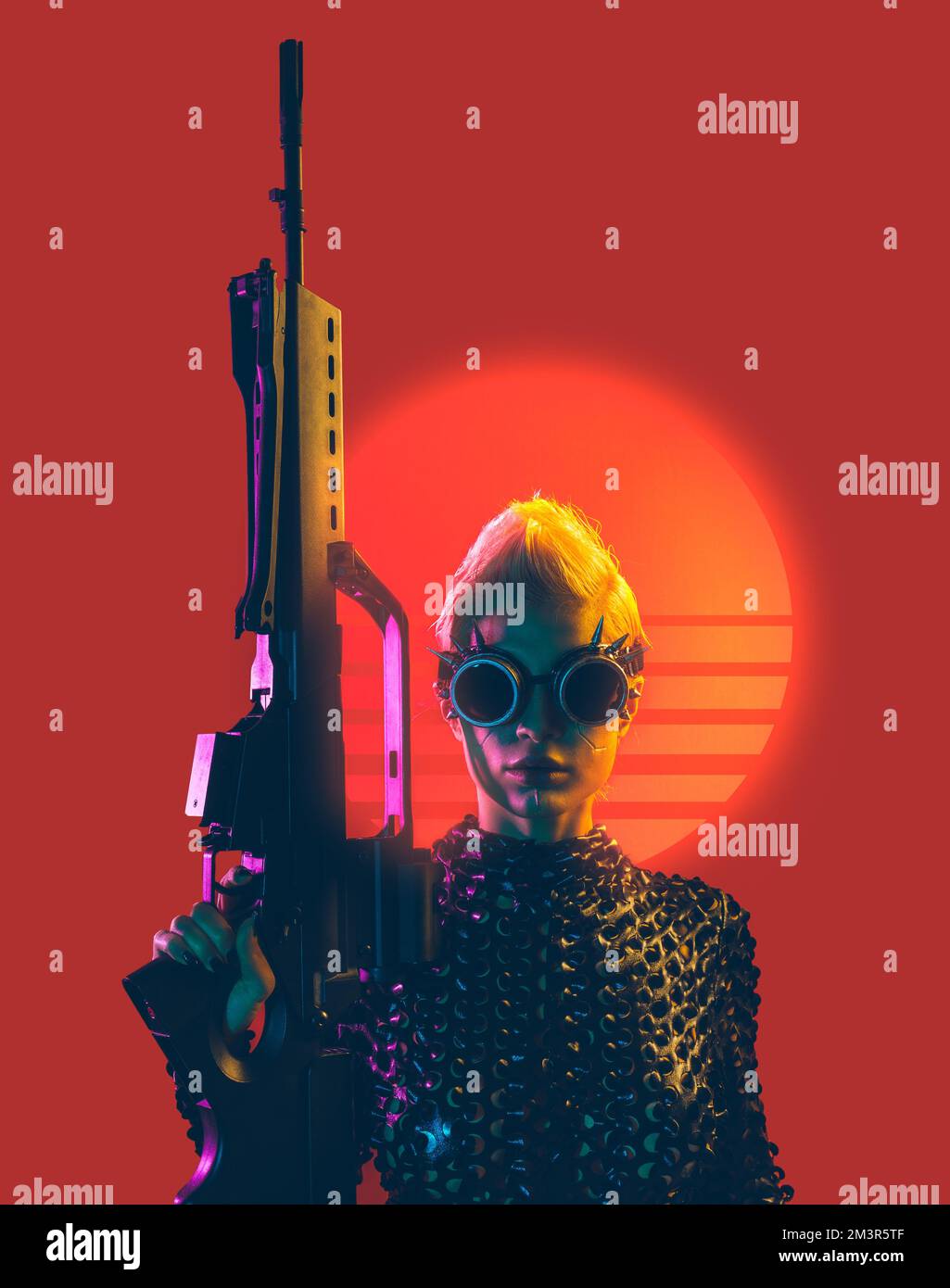 Representation of a bionic super human with advanced technology parts ...