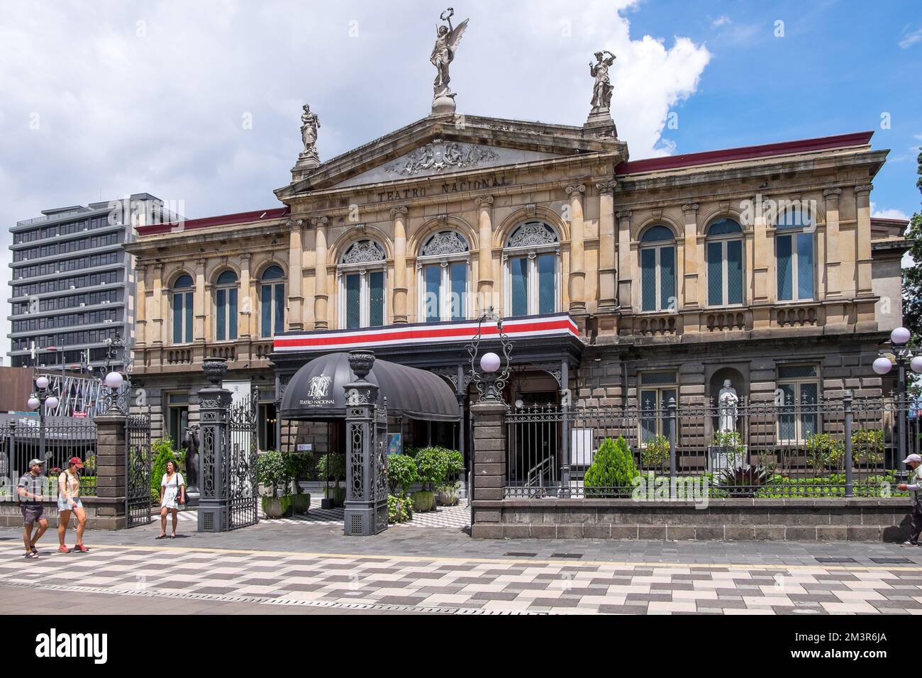 Main facade of the National Theater in the historic center of the city of San José in Costa Rica Stock Photo