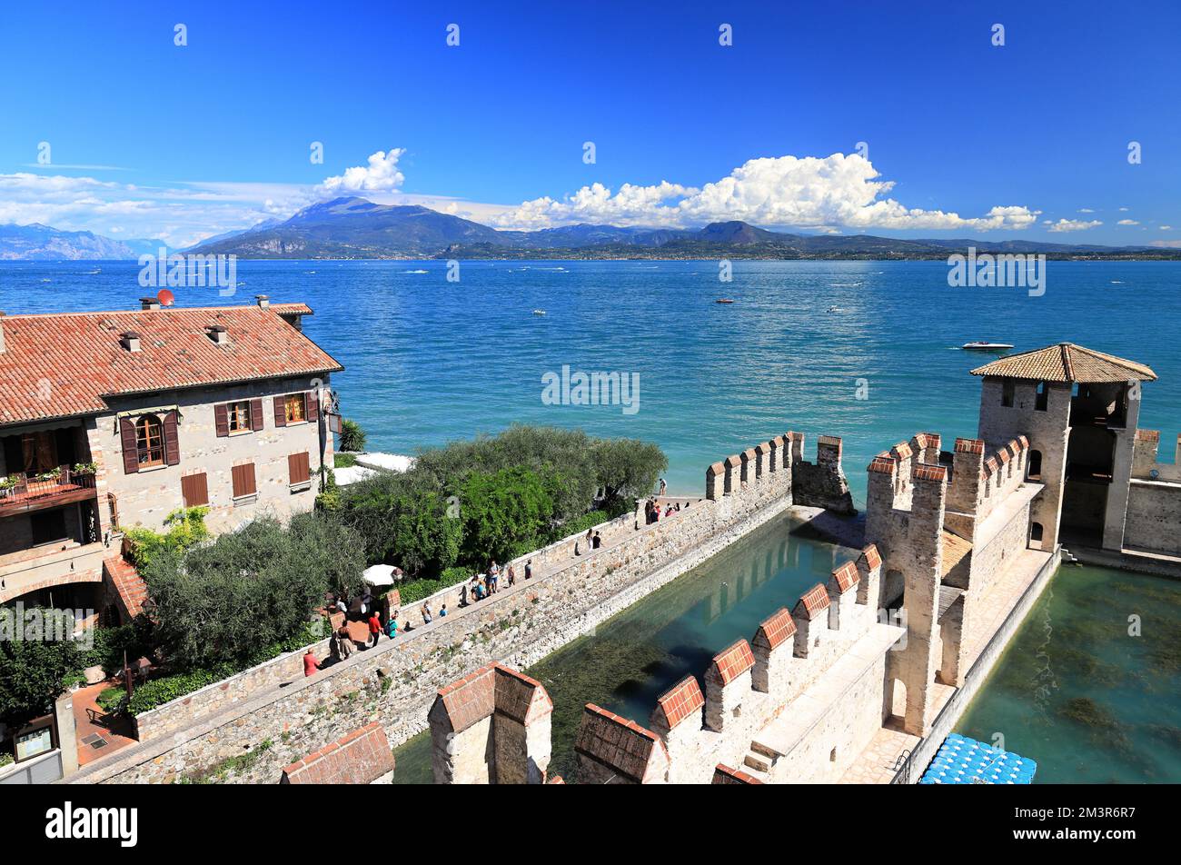 View of Lake Garda from the Sirmione Castle. Sirmione, Italy, Europe. Stock Photo