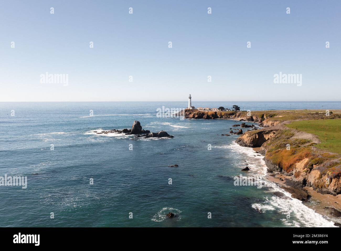 Pigeon Point Lighthouse in Pescadero at the California coast.  Stock Photo