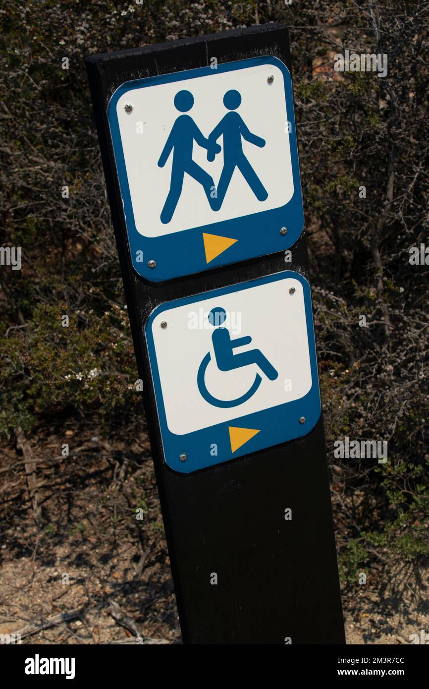 Sign in Tasmania indicating a walking route and also wheelchair