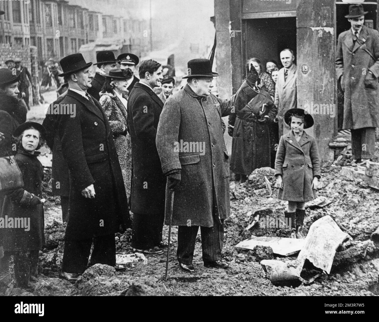 Winston Churchill visits bomb-damaged Bristol on 12th April 1941, during World War Two.     Date: 12th April 1941 Stock Photo